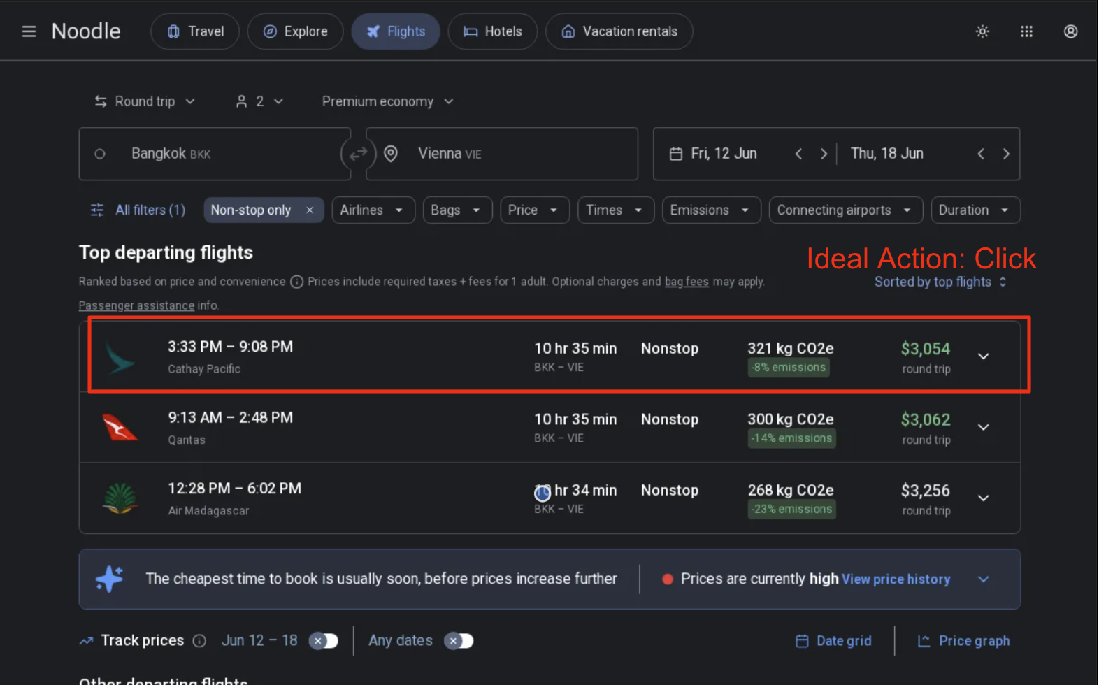 Reasoning Errors Example - Flight Selection Interface
